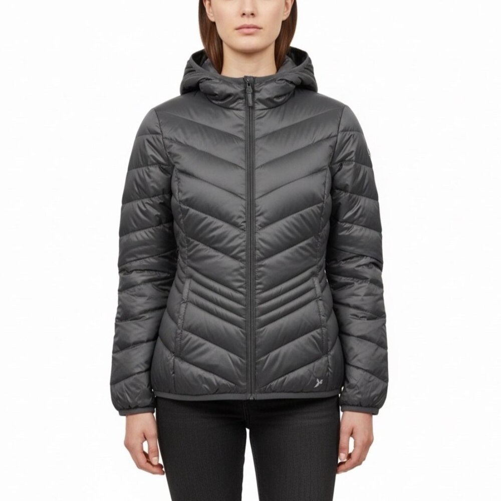 Xersion Black Womens Puffer Jacket Hooded Lightweight Quilted Full-Zip Sz M